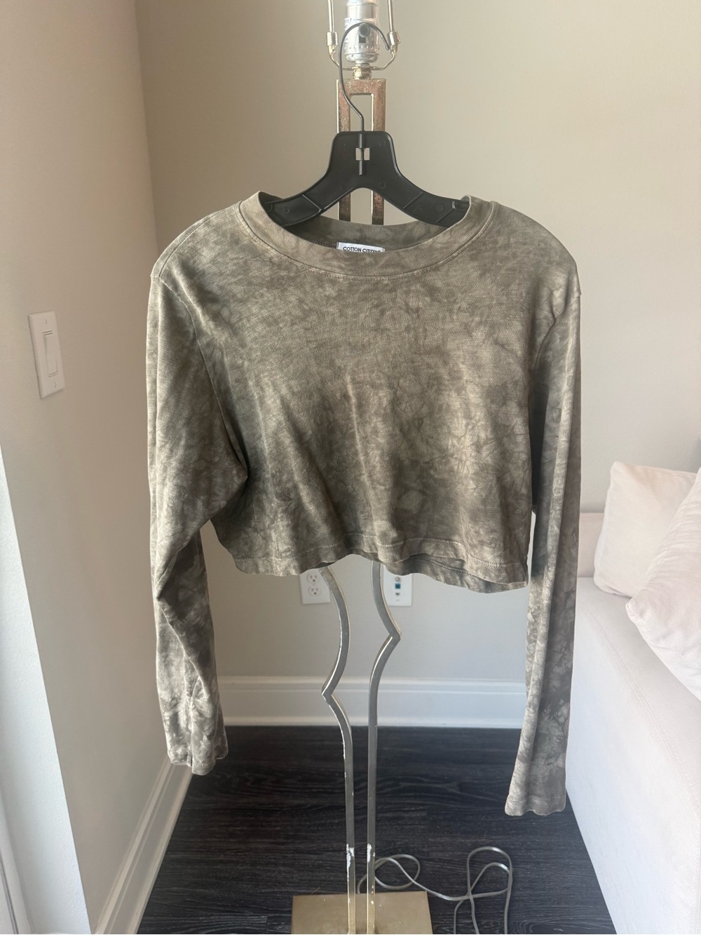 Cotton Citizen Tokyo Long Sleeve Crop Top in Olive Green